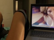 Fucking Hot Transgirl rides Dildo Pumps cum into butt Watching Stepsis tape